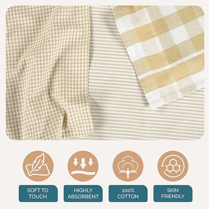 Casa Platino Dish Towels for Kitchen 18" x 28", Dish Towels Set of 6 – Great for Daily Dish Drying, Cooking Prep, and Serving Use, Reliable Kitchen Companions for Spills and Baking Needs- Beige