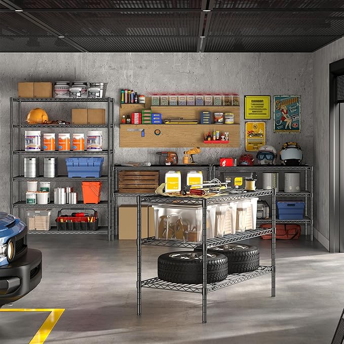 6 Tier Storage Shelves 75H Adjustable Metal Shelving Rack, 1200LBS Wire Shelving Rack for Storage Unit, Metal Shelves for Pantry Shelves, Garage, Kitchen, 75" Hx 36" Wx 18" D