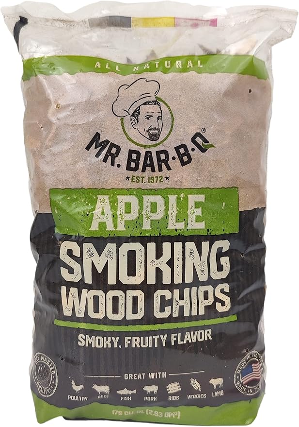 Mr. Bar-B-Q Apple Wood Smoker Chips, Wood Chips for Smokers, Alternative for Charcoal Briquettes Can be Use on Gas, Charcoal Grills, 100% Natural Apple Flavor for Grilling BBQ, Camping (1.8 Lb Bag)