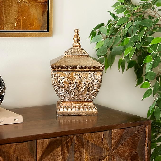 Deco 79 Polystone Solid Decorative Jars, 8" x 8" x 12", Gold