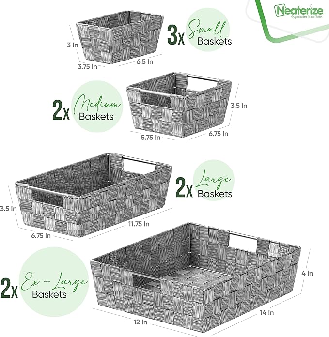 Baskets For Organizing Set Of 9 Dark Grey - Storage Baskets For Shelves - Perfect Closet Organizer Bins, Bathroom Basket, and Pantry Basket - Small Storage Bins For Shelves - Bin For Organization