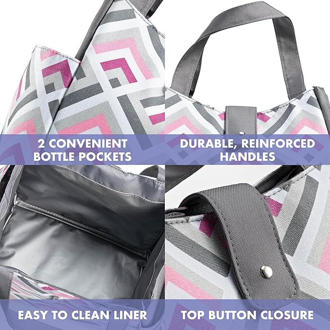 Fit & Fresh Lunch Bag For Women, Insulated Womens Lunch Bag For Work, Leakproof & Stain-Resistant Large Lunch Box For Women With Containers and Matching Tumbler, Snap Closure Westport Bag Magenta