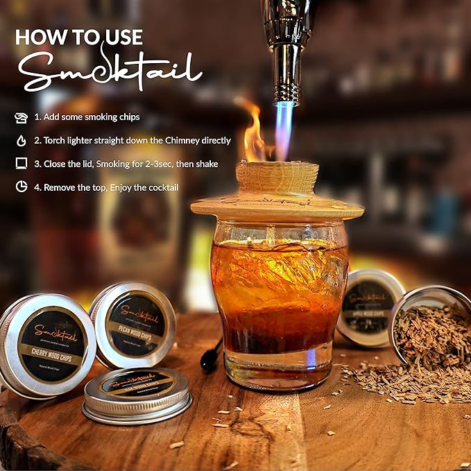 Cocktail Premium Smoker Kit by Smoktail - Premium Bourbon Smoker Kit for Crafting Exquisite Smoky Cocktails for Men and Women - Experience Blend of Bourbon and Smoke (Without Butane)
