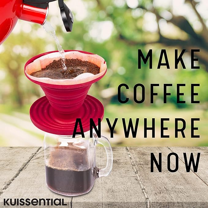 SlickDrip Pour Over Coffee Dripper-Collapsible, Reusable Silicone Coffee Filter Cone-Manual Coffee Brewer Makes One to Two Cups of Strong Brew-Great for Hiking, Camping, Xmas Holiday Gifts