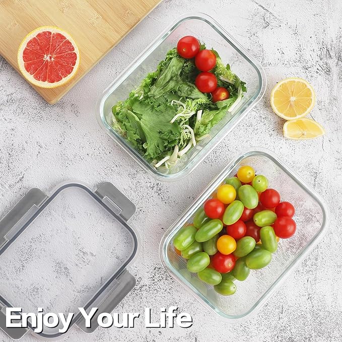 HOMBERKING 24pc Borosilicate Glass Food Storage Containers with Lids, Glass Meal Prep Containers with Leak Proof Snap Lock Lids, Airtight Bento Lunch Boxes, Kitchen Storage (12 lids & 12 Containers)