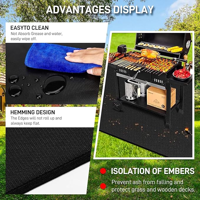 90" x 48" Extra Large Under Grill Mat for Outdoor Grill, Double-Sided Fireproof, Waterproof, Oil-Proof and Heat-Resistant Grill Mat, Easy to Cean, for Patio, Courtyard