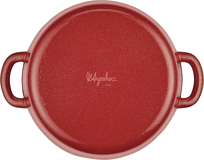 Ayesha Curry Cast Iron Enamel Casserole Dish/ Casserole Pan / Dutch Oven with Lid - 6 Quart, Sienna Red