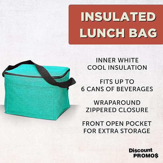 DISCOUNT PROMOS Insulated Cooler Lunch Bag Set of 10, Bulk Pack - Perfect for Work, Travel, Outdoor Events - Mint