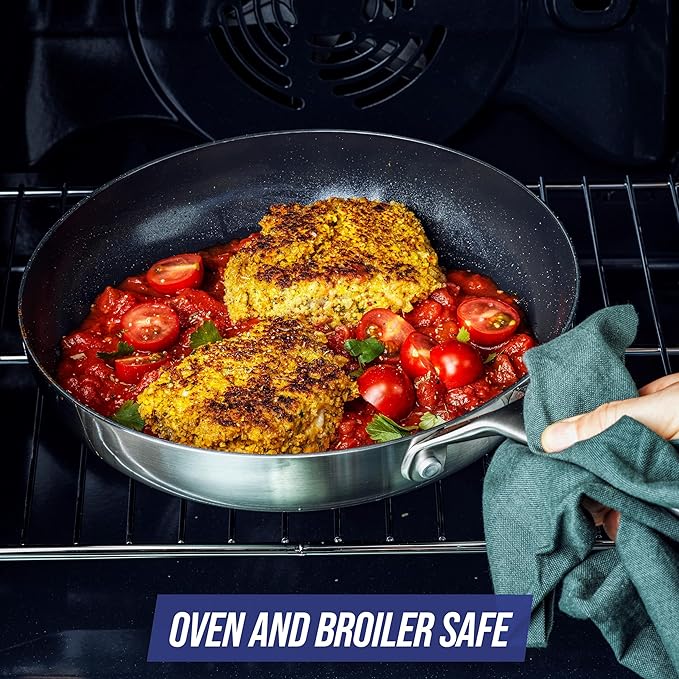Blue Diamond Tri-Ply Stainless Steel 9.5” & 11" Frying Pan Skillet Set, Healthy Ceramic Nonstick, PFAS-Free, Multi Clad, Induction, Dishwasher & Oven Safe, Versatile Kitchen Essential