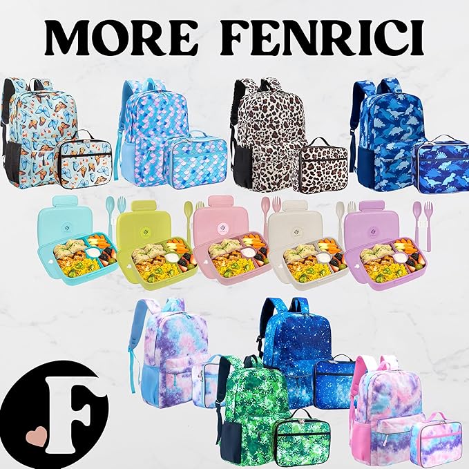Fenrici Blue Lunch Box for Boys, Girls, Kids Insulated Lunch Bag for School, Soft Sided Compartments, Spacious, BPA Free, Food Safe,10.8in x 8.5in x 2.8in, Navy Blue