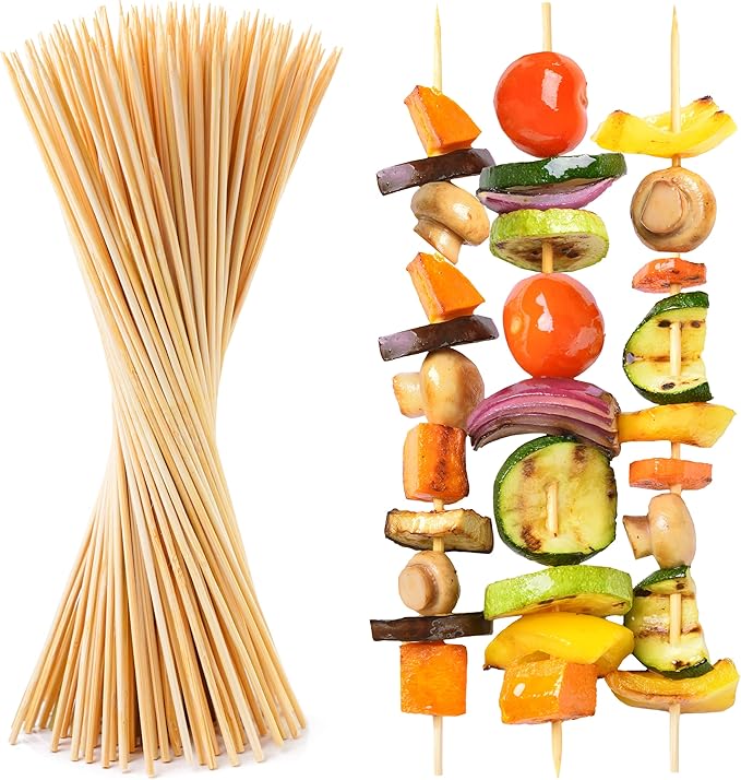 Prestee 100 Pack Bamboo Skewers for Crafts, Grilling BBQ, Kabobs, 12-Inch Brown - Wooden Skewers 12 Inch, Bamboo Skewers 12 Inch, Skewers for Kabobs, Skewer Sticks Variety Size, Wood Skewers