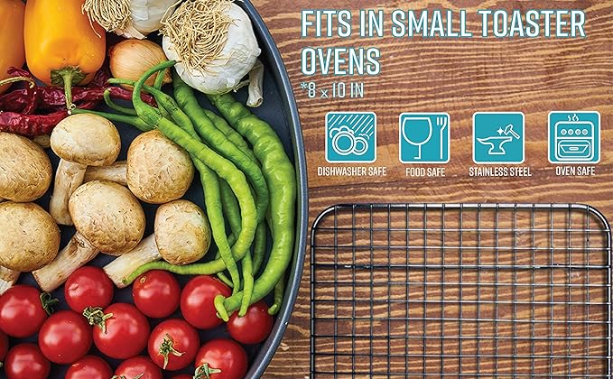 Goson Heavy Duty Stainless Stain Bakeware, Baking, Cooling, Oven Roasting, Broiler Rack, 8in by 10in, Cross Wire, Pack of 2, Compatible with Various Baking Sheets Oven Pans