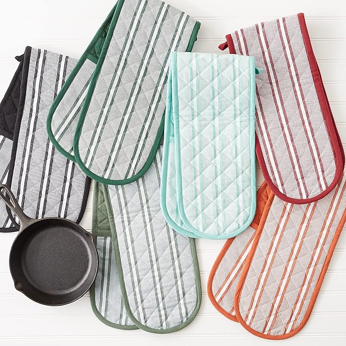 DII Double Strip Chef Kitchen Cooking & Baking Collection, Double Oven Mitt, 35x7.5, Barn Red