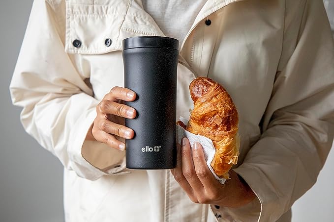 Ello Arabica 14oz Stainless Steel Travel Mug with Leak-Proof Slider Lid, Keeps Hot for 5 Hours, Perfect for Coffee or Tea, BPA-Free Tumbler | Gift for Coffee Lovers, Black