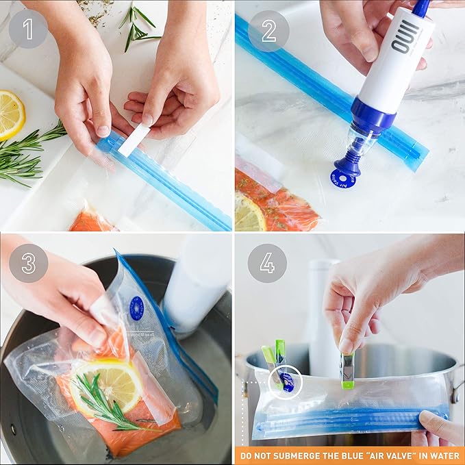 Sous Vide Bags for Joule and Anova Cooker - 52 Pieces Kit with Vacuum Sealer Bags, Hand Pump, Clips - 3 Bag Sizes, Food Storage, Meal Prep - Fits Any Sous Vide Cooking Machine