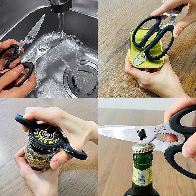 CANARY Japanese Kitchen Scissors Heavy Duty 8.2", Made in JAPAN, Dishwasher Safe Come Apart Blade, Multipurpose Kitchen Scissors, Sharp Serrated Japanese Stainless Steel, Black