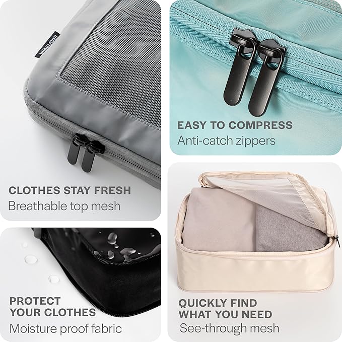 Aerotrunk Compression Packing Cubes for Travel - Luggage Organizer Bags - Double Zipper Packing Cubes for Suitcases (4-Pack, Mocha)