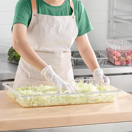 Polycarbonate Full Size Food Pans 6 Pack BPA Free 2.5 Inch Deep Pan Freezer Safe Stackable Clear Food Storage Containers for Kitchen Party Supplies and Prep Table