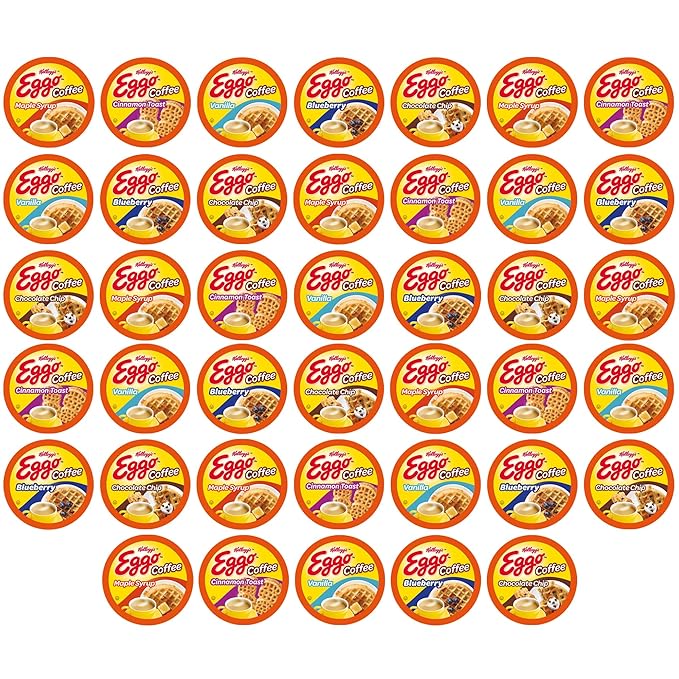 Eggo Beverages Waffle Flavored Coffee Pods Variety Pack Sampler for Keurig K Cup Brewers, Fair Trade Certified, 40 Count – Chocolate Chip, Cinnamon, Maple Syrup, Blueberry, Vanilla