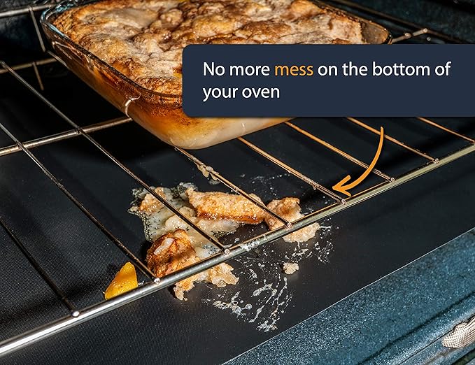 Oven Liners for Bottom of Oven - 2 Pack Large Heavy Duty Mats, 17”x25” Non-Stick Reusable Liner for Electric, Gas, Toaster Ovens, Grills - BPA & PFOA Free Kitchen Accessory to Keep Oven Clean (Black)