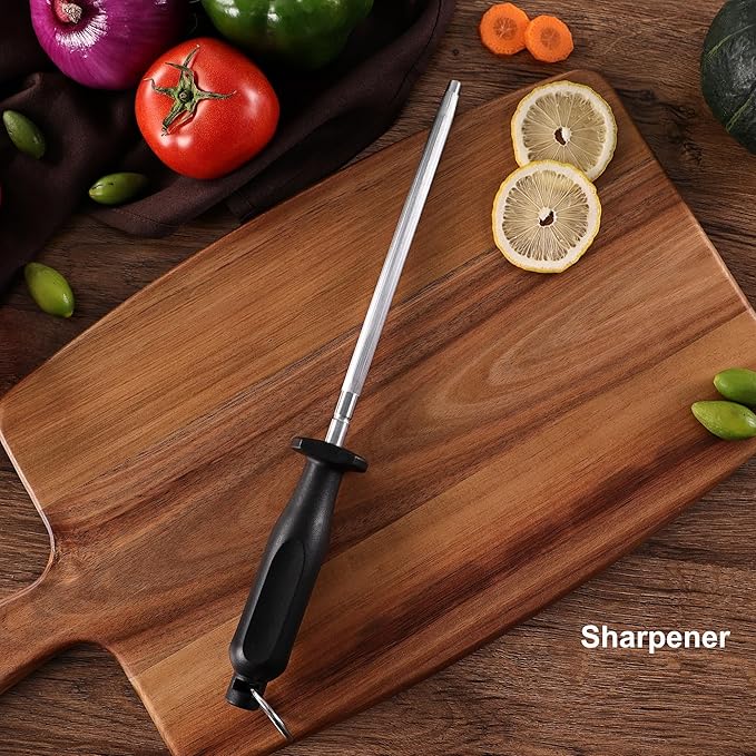 ROMANTICIST Kitchen Knife Sets, 10PCS High Carbon Stainless Steel Knife Sets with Block, Black Knife Block Set, Knives Set for Kitchen with Anti-slip Handle, Exquisite Knives Set New Home Essentials