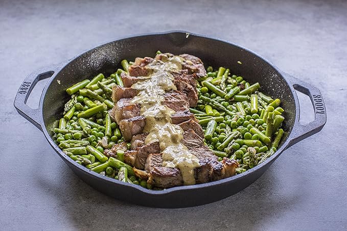 Lodge 12 Inch Pre-Seasoned Cast Iron Skillet - Dual Assist Handles - Use in the Oven, on the Stove, on the Grill, or Over a Campfire - Black