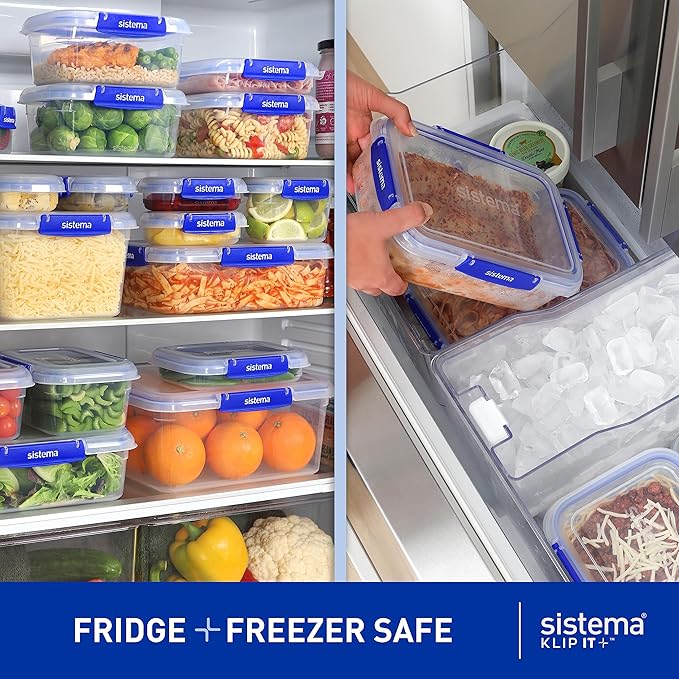 Sistema KLIP IT PLUS Leakproof Food Storage Containers 2.2 L, 1 L, 400 ml Airtight & Stackable Meal Prep Containers with Lids School Lunch Boxes & Snack Boxes 6 Count