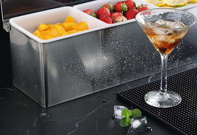 New Star Foodservice | Multi-Compartment Restaurant-Grade Condiment Dispensers (Silver, 3 Compartments)