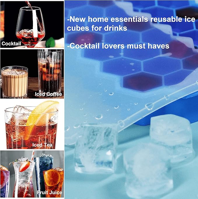 Ice Cube Trays for Freezer with Lid-37 Grid Silicone for Small Ice Cube Molds,Easy-Release Reusable in Organizer Bins or Ice Bucket for Cocktail bar or Iced Coffee Cup