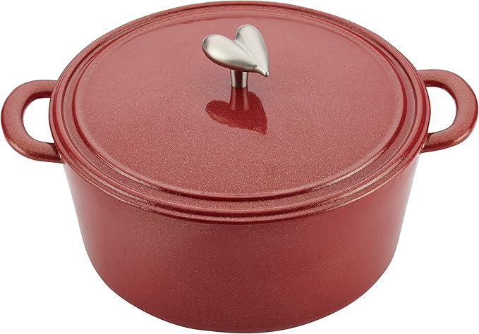 Ayesha Curry Cast Iron Enamel Casserole Dish/ Casserole Pan / Dutch Oven with Lid - 6 Quart, Sienna Red