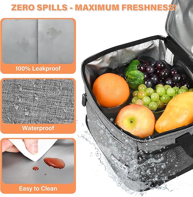 Tirrinia Insulated Lunch Box for Men/Women, Leakproof Lunch Bag for School Work, Large Lunch Tote Kids Boys Girls Student Back to School, Soft Cooler Office Picnic Beach Camping for Adults,Light Grey