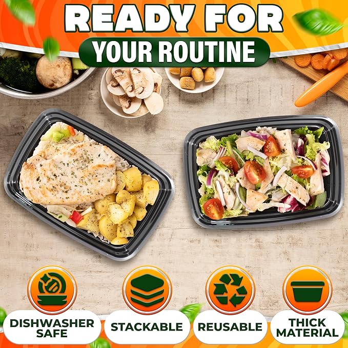 50 Pack [32 oz] Freezer Meal Prep Containers Reusable - Plastic Food Storage Containers with Lids, Dishwasher & Microwave Friendly, Warp-Resistant - Versatile Use for Meals, Leftovers & More
