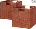 Vagusicc Wicker Storage Basket, Set of 2 Hand-Woven Paper Rope Wicker Basket, Foldable Cube Storage Bins, 9 inch Square Storage Baskets for Organizing Shelves & Decor, Orange (9″×9″×9″)