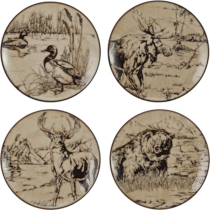 Mossy Oak Animal Print 16 Piece Dinnerware Set, Service for 4, Black and Beige