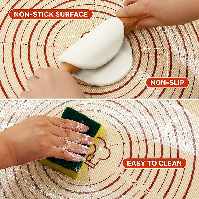 Silicone Baking Mat,36" x 24" Extra Thick Large Non Stick Sheet Mat with Measurement Non-slip Dough Rolling Mat,Reusable Food Grade Silicone Counter Mat for Making Cookies,Macarons,Bread and Pastry