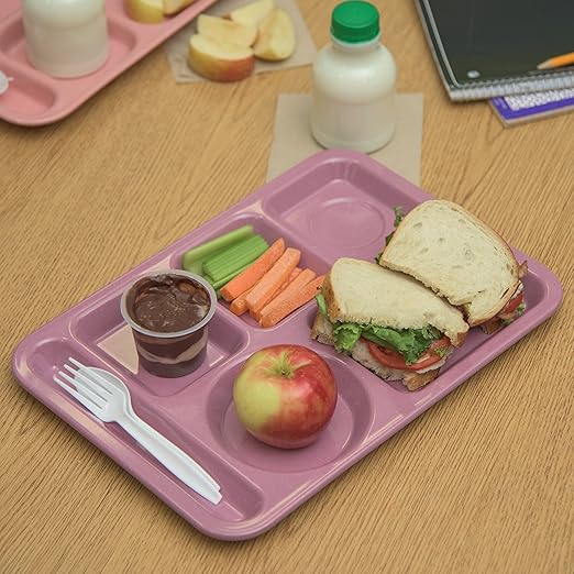 Carlisle FoodService Products Plastic Meal Tray Left-Handed Heavyweight Lunch Tray with 6-Compartments for Schools, Cafeterias, and Dining Halls, Melamine, 14 x 10 Inches, Rose Granite