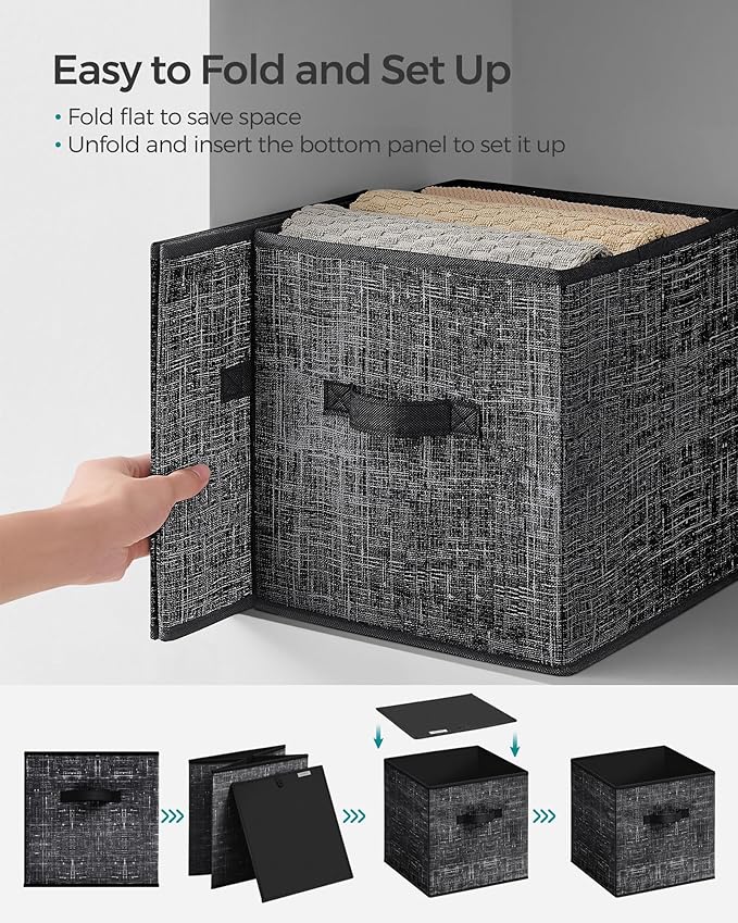 SONGMICS Storage Cubes, 10.2 x 10.2 x 11 Inches Non-Woven Fabric Bins with Double Handles, Set of 8, Closet Organizers for Shelves, Foldable, for Clothes, Ink Black UROB826B01