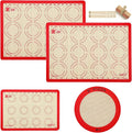 Silicone Baking Mat Set of 4, GUANCI Grade Food Baking mats Non-Stick Reusable Pizza Bakeware Mat for Making Macaroon, Pizza, Cookie, Pastry, Bread, Bun(Red)