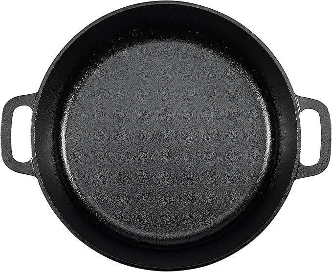 Amazon Basics Round Pre-Seasoned Cast Iron Dutch Oven Pot with Lid and Dual Handles, Heavy-Duty & Large, 7-Quart, Black