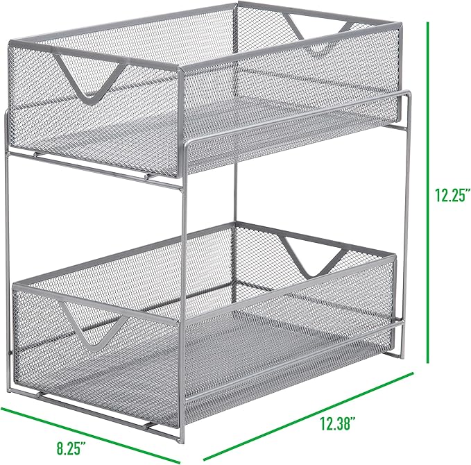 Mind Reader Accessory Organizer, Supply Storage, Makeup, Office, Kitchen, Metal Mesh, 8.25"L x 12.5"W x 12.5"H, Silver