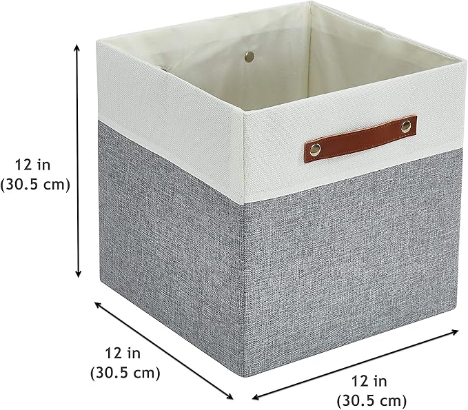 DECOMOMO Fabric Cube Storage Bins - Storage Baskets for Shelves, Cube Storage Organizer for Kallax and Cubbies (Grey & White, 12 inch Cube) - 4 Pack