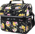 OPUX Lunch Box For Women, Insulated Large Lunch Bag Adult Work, Double Decker Lunchbox Meal Prep, Dual Compartment Leakproof Lunch Cooler, Soft Lunch Pail Tote for Girls Kids School, Floral Black 12L