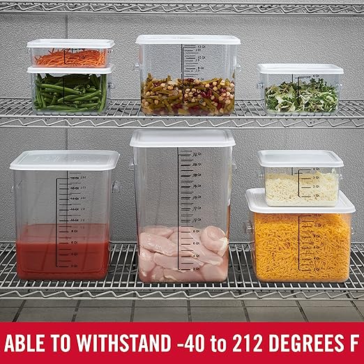 Rubbermaid Commercial Products, Space Saving Square Food Storage Container, 12 Quart, Clear, for Kitchen/Sous Vide/Meal Prep
