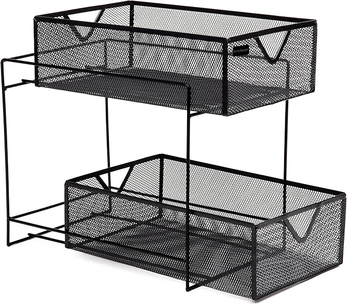 Mind Reader Accessory Organizer, Supply Storage, Makeup, Crafts, Kitchen, Metal Mesh, 8.25"L x 12.5"W x 12.5"H, Black