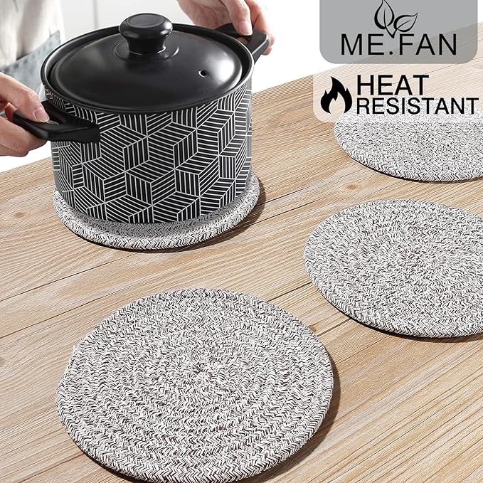 ME.FAN 7 Inch Trivets/Potholders 4 Set Cotton Thread Weave Trivets for Pots and Pans - Large Coasters/Hot Pads to Protect Desktop & Countertop - Mix Deep Coffee