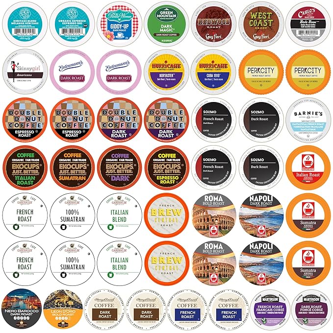 Perfect Samplers Dark Roast Coffee Pods Variety Pack Sampler, Assortment Of Extra Bold Single Serve Pods For K Cup Brewers, 50 Count