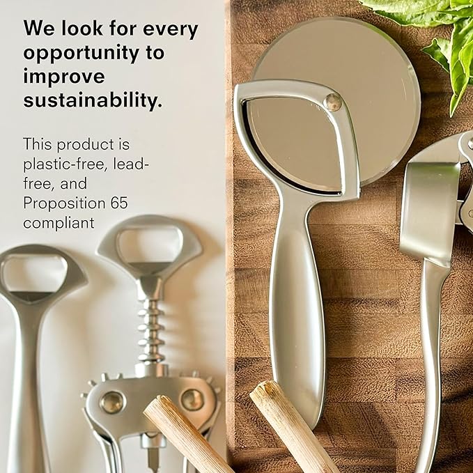 Public Goods Kitchen Tool Set | 6 Piece Kitchen Utensil Set | Includes Y-Peeler, Peeler, Bottle Opener, Wine Opener, Pizza Cutter, and Garlic Press | Plastic-Free, Dishwasher Safe Gadget Essentials