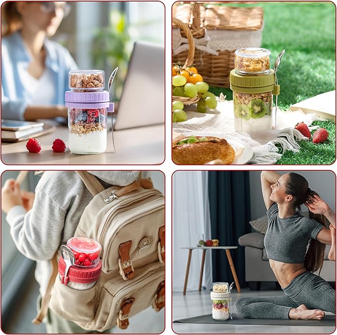 Danmu 2 Pack Overnight Oats Containers with Lids 16 oz,Dual-Layer Yogurt Parfait Cups with Lids,Meal Prep Containers Glass for Snack,Overnight Oats,Yogurt,Parfait,Salad Dishwasher Safe