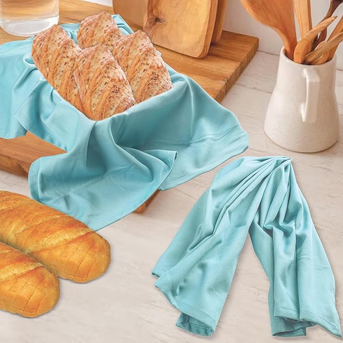 Urban Villa Aqua 100% Cotton Highly Absorbent Dish Towels for Kitchen 20X30 Inches(Set of 6) Multi-Purpose Solid Dish Cloths with Hanging Loop for Cleaning Dinnerware Glass Hand Towels