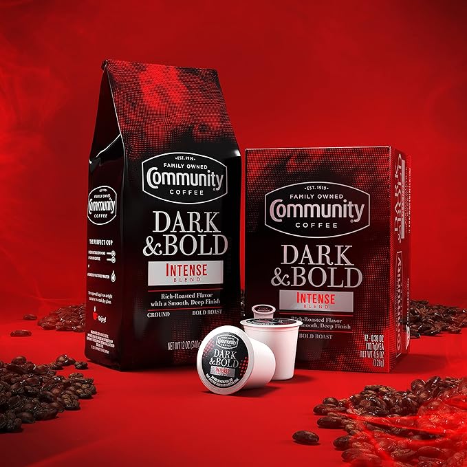 Community Coffee Dark & Bold Intense Blend, Dark Roast Ground Coffee, 12 Ounce Bag (Pack of 2)